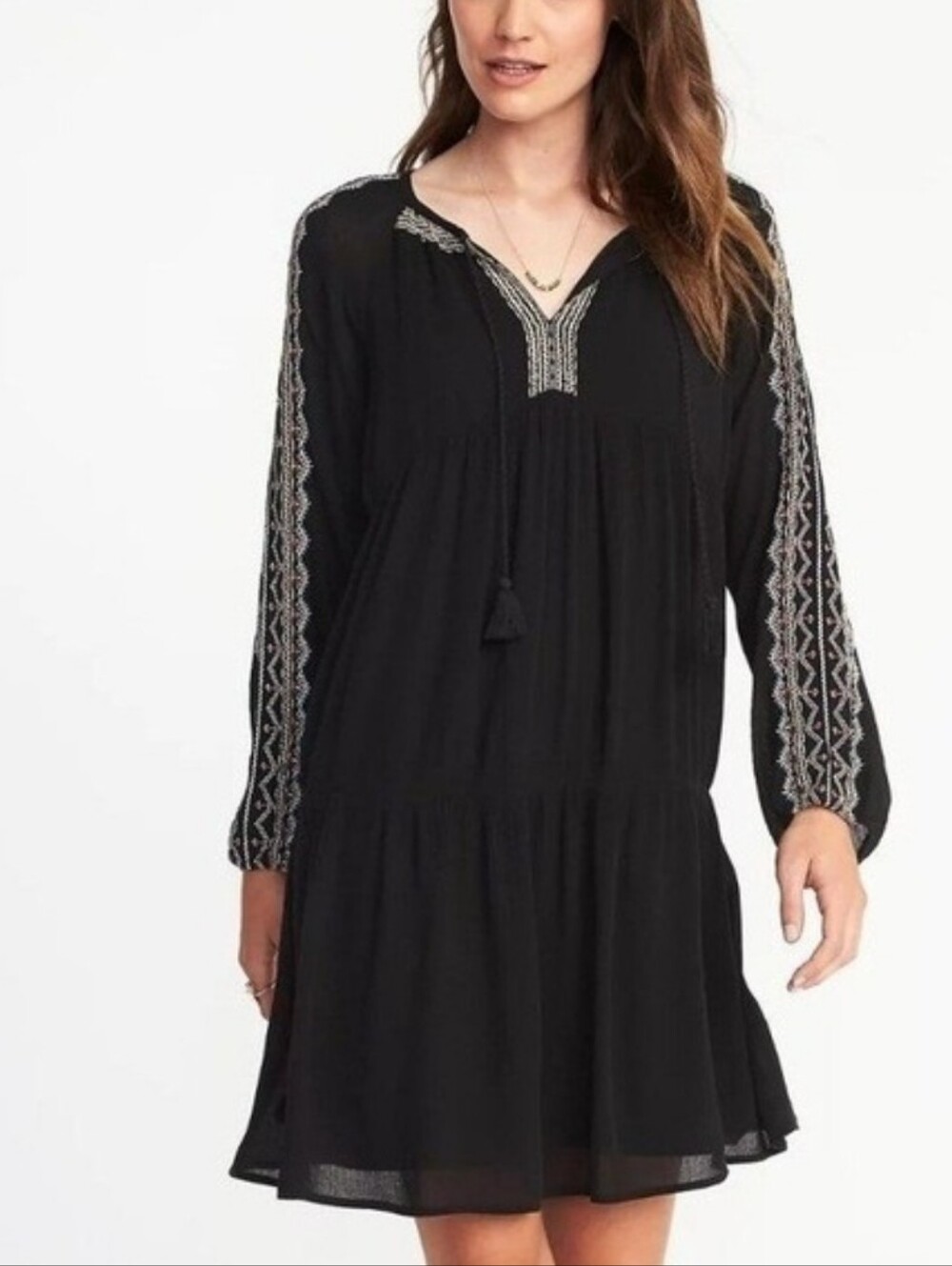 Old Navy Black Embroidered Boho Peasant Dress Size XL